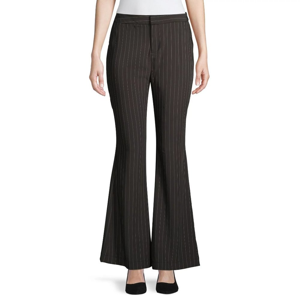 Zara Black Wide Leg Mid Waisted Striped Dress Pants Size 6